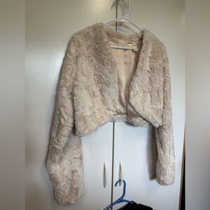 Maeve by Anthropologie teddy bear coat. Faux fur cropped jacket. Wedding. Winter